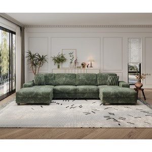 TIRAMISUBEST 122in Convertible Sofas U Shaped Sectional Modular Extra Wide Chaise Lounge Storage Armrests Modern Living Room Home Gym, Green - 1 of 4