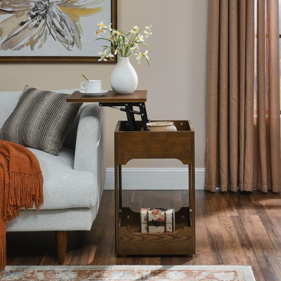 NicBex Mid-Century Modern Fluted Coffee Table with Storage,Vintage Walnut Center Table for Living Room,Wooden Living Room Furniture