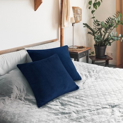 Navy Blue Velvet Euro Throw Pillow Covers Set of 2