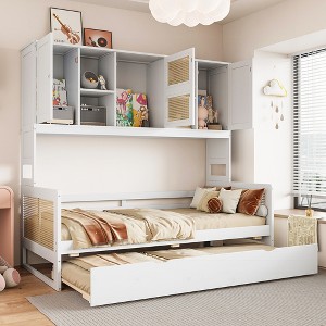 KIGFTSOD Wooden Daybed With Twin Size Trundle, and All-in-One Cabinet and Shelf - 1 of 4