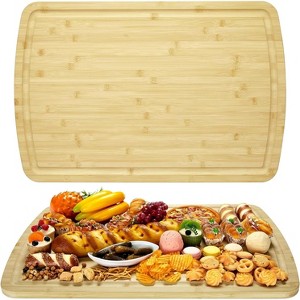 Large Bamboo Cutting Boards for Kitchen, with Deep Juice Groove and Handle, Chopping Board Stove Top Cover for Meat, Vegetables, Fruits - 1 of 4