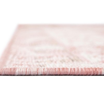 Pink Square Synthetic Outdoor Stain-Resistant Rug