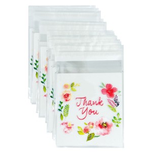 Wrapables Transparent Self-Adhesive 4" x 4" Candy and Cookie Bags, Favor Treat Bags for Parties and Wedding (200pcs), Thank You - 1 of 4