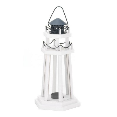 12" Iron/Wooden Lighthouse Point Outdoor Lantern White - Zingz & Thingz