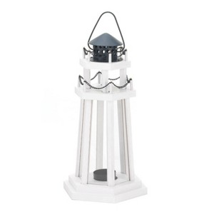 12" Iron/Wooden Lighthouse Point Outdoor Lantern White - Zingz & Thingz: Glass Panes, Galvanized Metal Top - 1 of 2