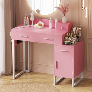 Aheaplus Vanity Desk with 4 Storage Drawers, Modern Makeup Vanity Table with Charging Station - 1 of 4