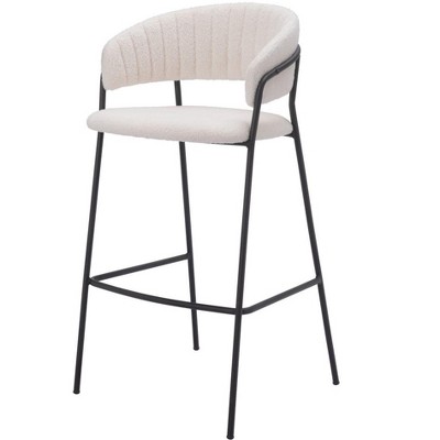 HomeRoots Set of Two 30" Cream and Black Shearling and Steel Low Back Bar Height Bar Chairs