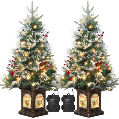 Jojoka 3ft Pre-Lit Artificial Christmas Tree, Features Led Lights, Realistic Spruce Design Options for Indoor/Outdoor Decor & Easy Display