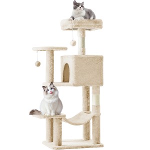 Lyngins 44 Inch Multi-Level Cat Tree Tower, Interactive Cat Tower with Cat Scratching Post & Hammock, Cat House for 2-3 Cats (Includes Cat Toys) - 1 of 4