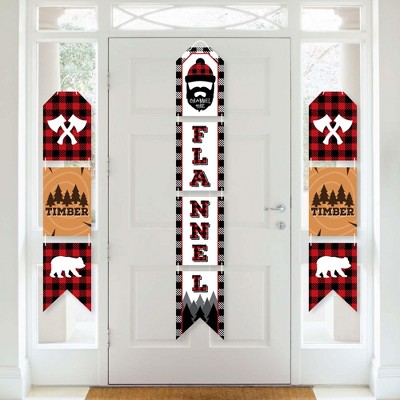 Big Dot of Happiness Lumberjack - Channel The Flannel - Hanging Vertical Paper Door Banners - Buffalo Plaid Party Wall Decor Kit - Indoor Door Decor