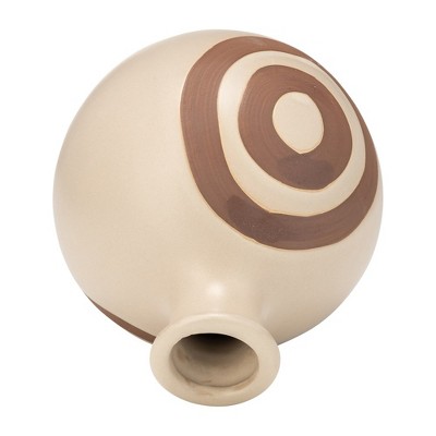 Ivory and Beige Round Ceramic Abstract Vase