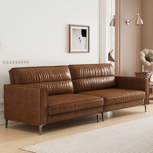Luck Live Contemporary 86.61 inch Luxury Brown Oil Wax Leather Couch - High-End Vintage Sofa with Sturdy Frame and Cozy Feel Brown - 1 of 4