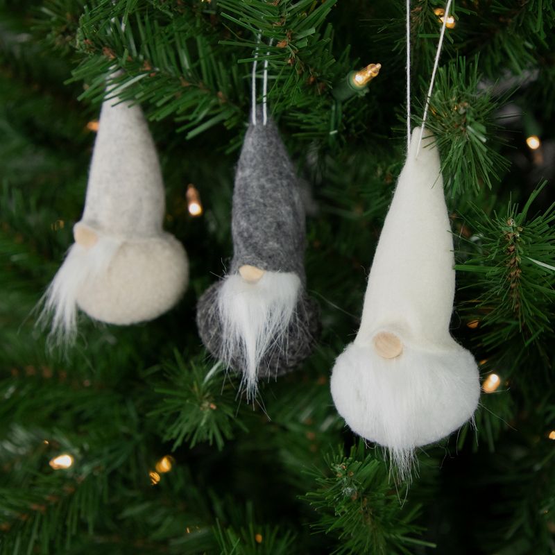 Northlight 3ct Plush Santa Gnomes Christmas Ornament Set 4.75" - Gray/Cream White, 3 of 7