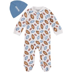 Chick Pea Baby Boy Clothes Footed Pajama Set for Sleep and Play 2 Pack Football Sports Star 0-3M - 1 of 2
