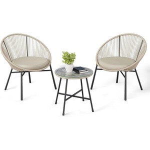 3-Piece Outdoor Seating Acapulco Chair, Modern Patio Furniture Set, Glass Top Table and 2 Chairs, Indoor and Outdoor Conversation Bistro Set - 1 of 4