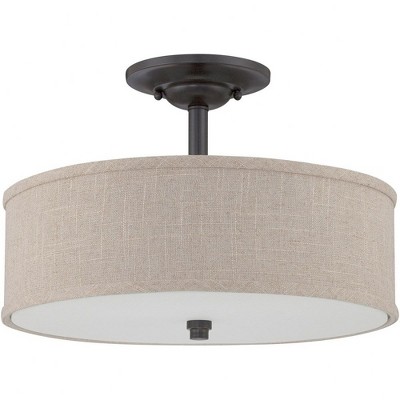 Cocoa Bronze 17" Indoor/Outdoor Drum Ceiling Light with Textured Shade