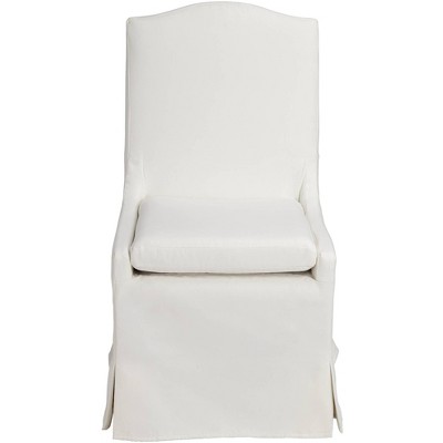 Beige Upholstered Slipcover Dining Chair with Lumbar Pillow