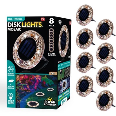 Tan Mosaic Solar Powered LED Pathway Disk Lights, 8-Pack