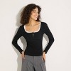 Women's Ribbed Lace Trim Square Neck Henley - Wild Fable™ - 2 of 4
