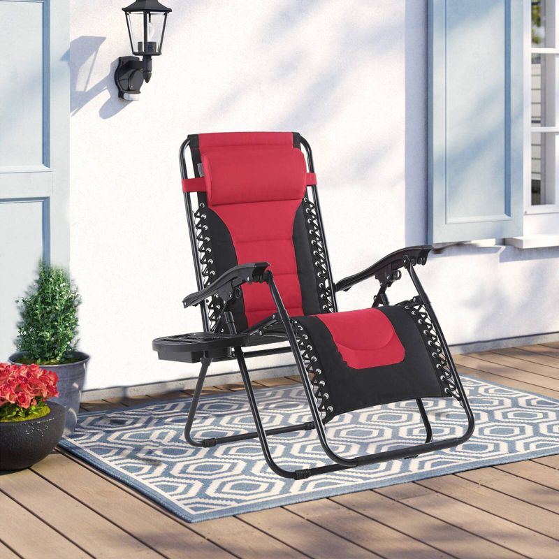 LaFuma Patio Zero Gravity Free Padded Seat Recliner with Cup Holder &#38; Alloy Steel Frame - Dark Red - Captiva Designs, 1 of 10