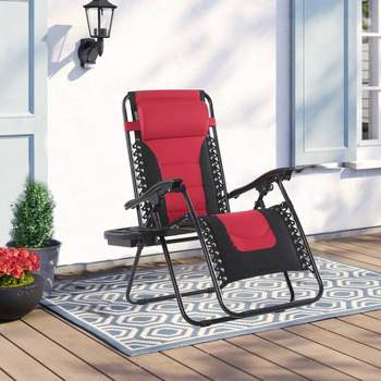 LaFuma Patio Zero Gravity Free Padded Seat Recliner with Cup Holder & Alloy Steel Frame - Dark Red - Captiva Designs