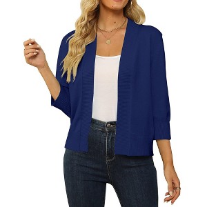 Women's 3/4 Sleeve Cropped Cardigan Sweater Open Front Short Shrugs Cardigans Lightweight Sweaters - 1 of 4