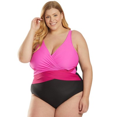 Sporti Sporti Plus Size Marina Criss Cross Tummy Control One Piece Swimsuit Black Multi 24W