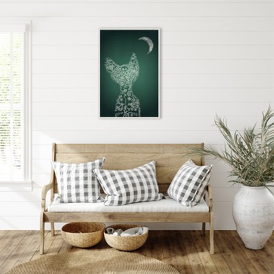 Emerald Abstract Cat and Moon Beaded Canvas Wall Art
