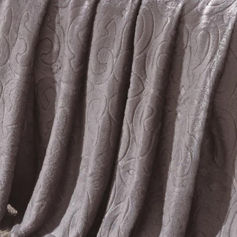 Dama Scroll All Season Embossed Pattern Ultra Soft and Cozy 50" x 60" Throw Blanket, Grey, 4 of 5
