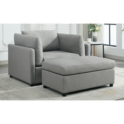 CAVINAS Linen Oversized Accent Chair with Two Lumbar Support Cushions and Ottoman,Upholstered Living Room Chairs,Reading Chairs for Living Room