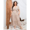 Garvee Women Plus Size V Neck Wrap Maxi Dress High Waist Ruffle Summer Casual Dress with Belt Short Sleeve - 3 of 4