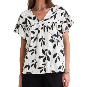 INSPIRE CHIC Women's Peplum Summer Floral Short Sleeve V Neck Ruffle Blouse - 1 of 4