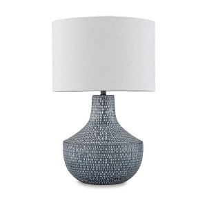 Signature Design by Ashley Schylarmont Metal Table Lamp, Antique Gray & White, Hammered Finish, 16" Tall, Drum Shade - 1 of 4