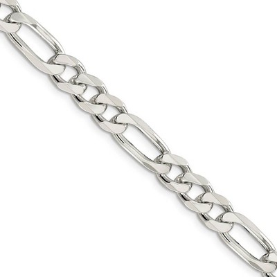 Black Bow Jewelry Men's 8mm, Sterling Silver Pave Flat Figaro Chain Necklace