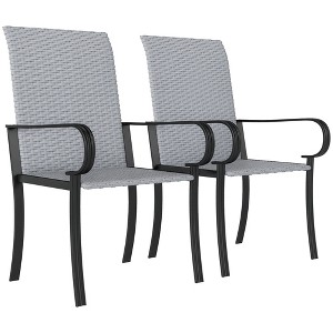 Outsunny Outdoor Wicker Dining Chairs, All-Weather Rattan Armchairs with Armrests, Steel Frame, High Back and Deep Seating - 1 of 4
