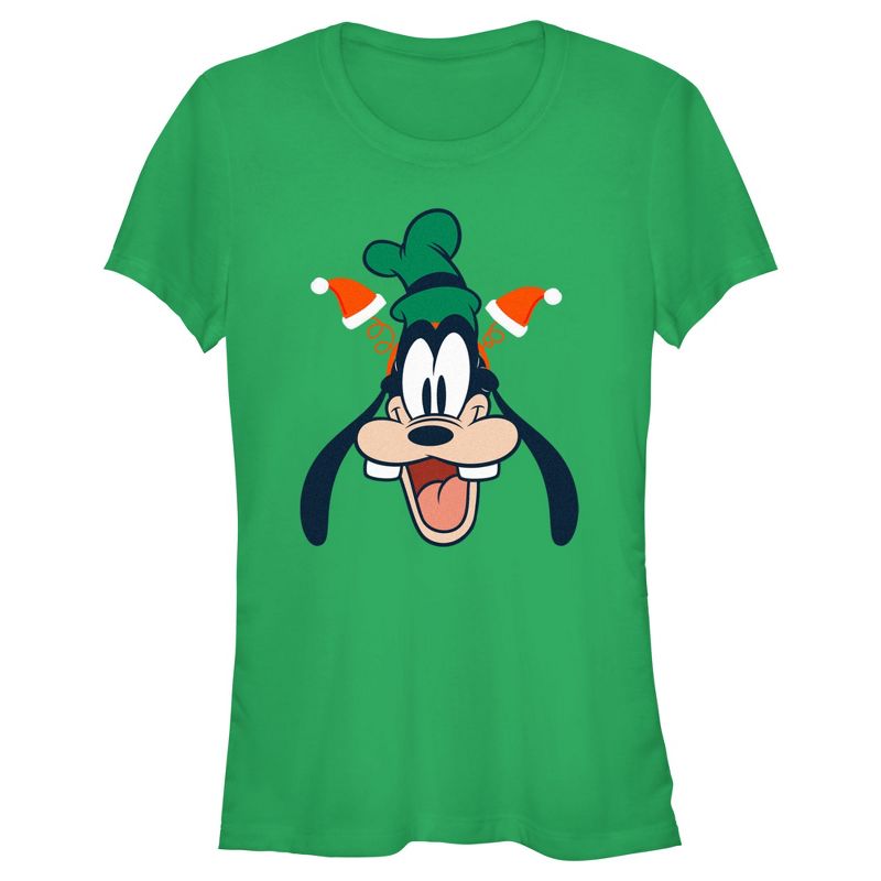 Juniors Womens Mickey & Friends Goofy Christmas Ears T-Shirt, 1 of 5