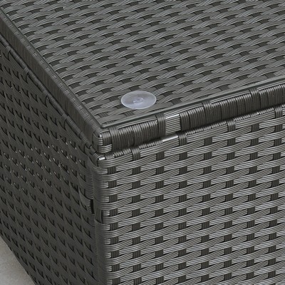 Black PE Rattan Patio Coffee Table with Tempered Glass Top