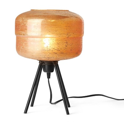 River of Goods 15" 1-Light Jack Glass and Metal Table Lamp Yellow: Tripod Base, Amber Globe Shade, UL Listed