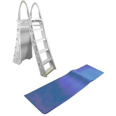 Confer 48-56 Inch Above-Ground Pool Ladder and 9 x 24 Inch Protective Ladder Mat