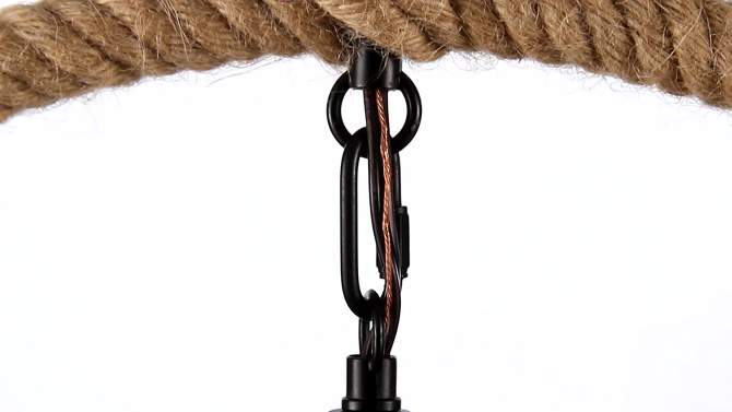 20&#34; LED Metal/Rope Adjustable Globe Chandelier Black/Brown - JONATHAN  Y, 2 of 6, play video