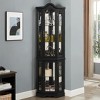 Gulches Lighted Black Corner Curio Cabinet - Tempered Glass Doors & Adjustable Shelves, Carved Handles for Display & Storage - 3 of 4