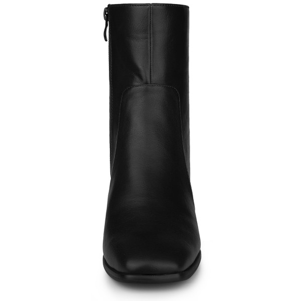 Botines de tacón bloque con punta cuadrada, cremallera lateral y piel sintética para mujer de Allegra K 3