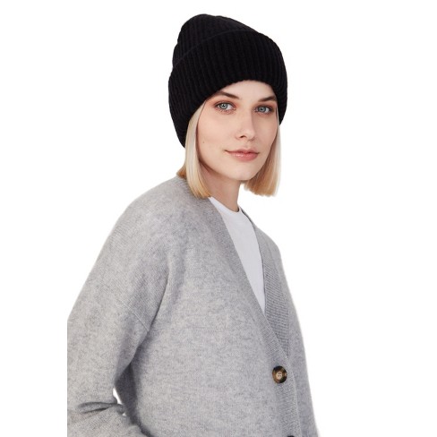 Style Republic 100% Pure Cashmere Chunky Knit Women's Beanie - Black