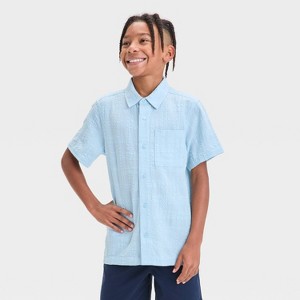 Boys' Short Sleeve Solid Seersucker Button-Down Shirt - Cat & Jack™ - 1 of 3