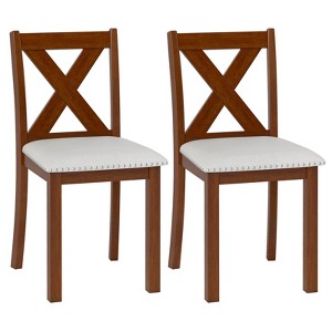 Tangkula Wooden Dining Chair Set of 2 w/Acacia Wood Legs Padded Seat Curved Back - 1 of 4