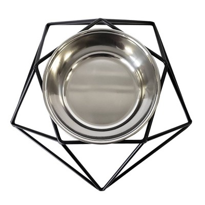 Hexagonal Black Stainless Steel Elevated Pet Feeder, Medium Size