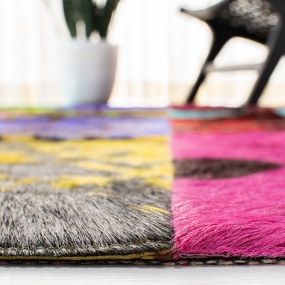 Handmade Multicolor Geometric Cowhide Area Rug, 5' x 8'