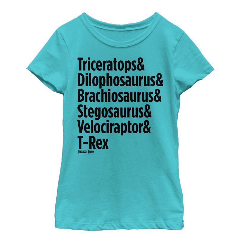 Girl's Jurassic Park Triceratops and Dilophosaurus T-Shirt, 1 of 4