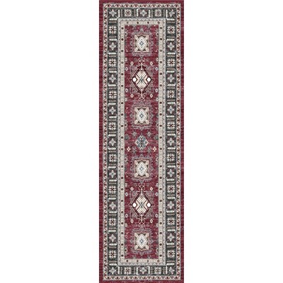 Vintage Red Persian-Inspired 27" Non-Slip Flatweave Runner Rug