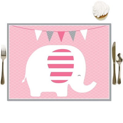 Big Dot of Happiness Pink Elephant - Party Table Decorations - Girl Baby Shower or Birthday Party Placemats - Set of 16